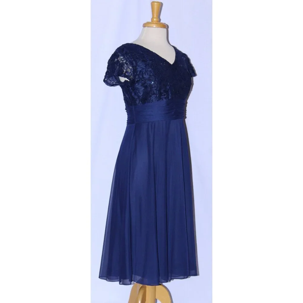 Fanny #1934 Short Chiffon & Lace Formal Dress-Size S-NAVY BLUE-NWT - Picture 4 of 7